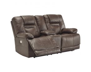 Ashley Furniture Wurstrow Power Recliner Loveseat with Console and Adjustable Headrest in Umber