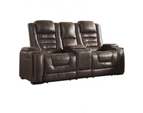 Game Zone Power Reclining Loveseat with Console in Bark