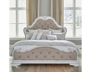 Magnolia Manor Opt King Upholstered Bed in Antique White Finish