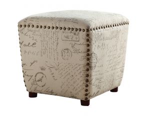 Upholstered Ottoman With Nailhead Trim in Off White And Grey