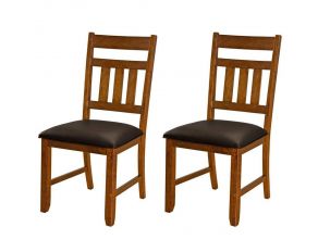 Mason Set of 2 Slatback Upholstered Side Chairs in Brown