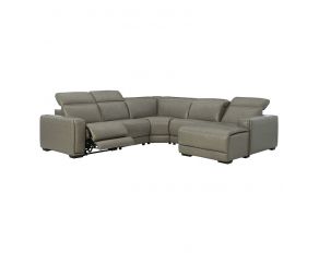 Correze 5-Piece Power Reclining Sectional with Right-Arm Facing Press Back Power Chaise in Gray