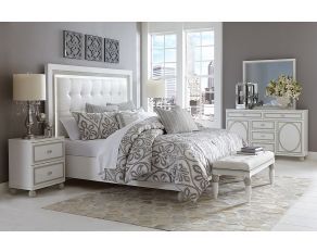 Sky Tower Upholstered Panel Bedroom Set in White Cloud