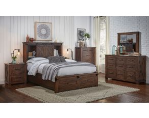 Sun Valley Storage Bed Collection with Integrated Bench in Rustic Timber