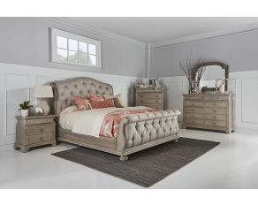 Summer Creek Upholstered Sleigh Bedroom Collections in Medium Oak