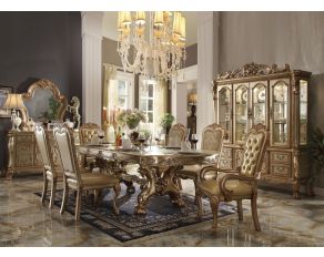 Dresden Trestle Dining Set in Gold Patina and Bone