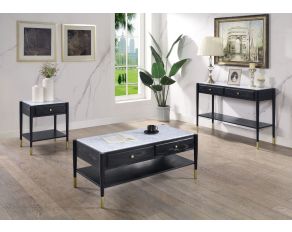 Atalia Occasional Table Set with White Marble Top in Black Finish