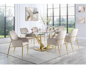 Barnard Rectangular Dining Set in Gray and Mirrored Gold Finish