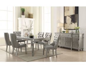 Kacela Rectangular Dining Set in Mirrored and Antique Silver Finish