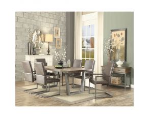 Lazarus Sled Dining Set in Weathered Oak and Antique Silver