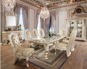 Vatican Leg Dining Room Set in Champagne Silver Finish