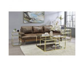 Uchenna Coffee Table Set in Clear Glass and Gold Finish