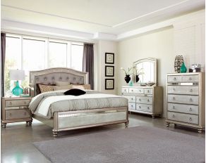 Bling Game Panel Bedroom Set in Metallic Platinum