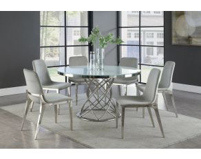 Irene Pedestal Dining Room Set in White And Chrome