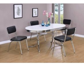 Retro Trestle Dining Room Set in White And Chrome