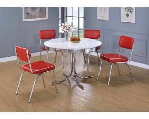 Retro Round Dining Room Set in Glossy White And Chrome