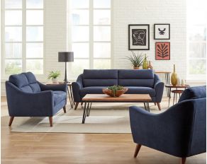 Gano Sloped Arm Upholstered Living Room Set in Navy Blue