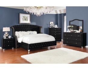 Deanna Upholstered Bedroom Set in Black Velvet with Metallic Legs