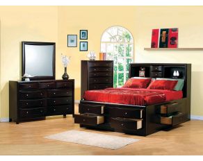 Phoenix Bookcase Storage Bedroom Set in Deep Cappuccino