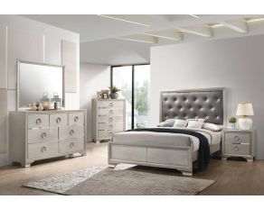 Salford Panel Upholstered Bedroom Set in Metallic Sterling Grey