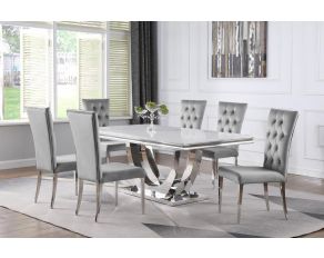 Kerwin Rectangular Dining Set in White Genuine Marble and Chrome