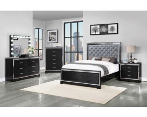 Eleanor Upholstered Tufted Bedroom Set in Black and Silver