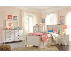 Willowton Bedroom Collection with 2 Storage Drawers in Whitewash