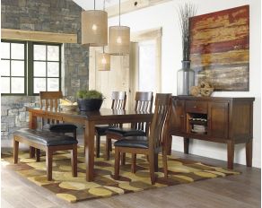 Ashley Furniture Ralene Rectangular Drum Butterfly Extension Dining Table Set in Medium Brown