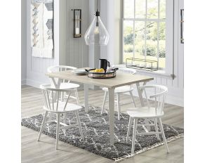 Grannen Rectangular Dining Room Set in White and Natural