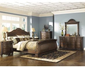 North Shore Sleigh Bedroom Collection in Dark Brown