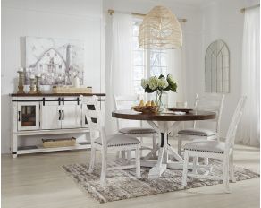 Valebeck Round Dining Room Set in White and Brown