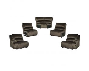 Clonmel 5-Piece Power Reclining Sectional with Armless Chair in Chocolate