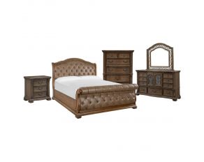 Durango Upholstered Sleigh Bedroom Set in Willadeene Brown
