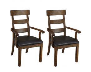 Ozark Set of 2 Plank Upholstered Arm Chairs in Warm Pecan