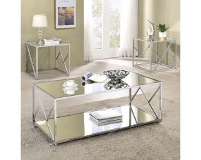 Provins 3 Piece Occasional Table Set in Clear Mirror and Chrome