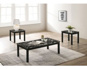 3 Piece Occasional Table Set in Black Faux Marble