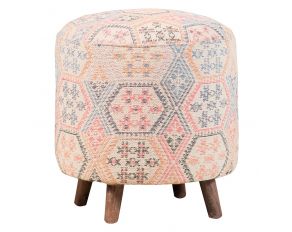 Ikat Pattern Round Accent Stool in Multi-Color