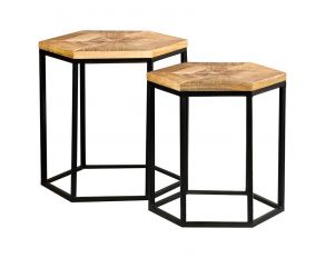 2-Piece Hexagon Nesting Tables in Natural And Black