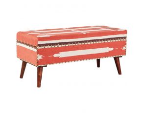 Upholstered Storage Bench in Orange And Beige