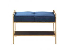 Upholstered Stool Navy Blue And Gold