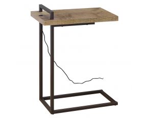 Rectangular Top Accent Table With USB Port in Weathered Pine