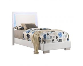 Felicity Twin Panel Bed With LED Lighting in Glossy White