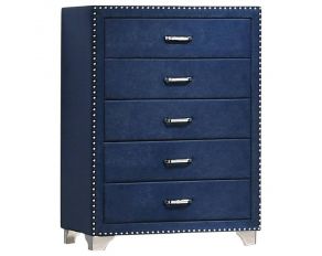 Melody 5 Drawer Upholstered Chest in Pacific Blue