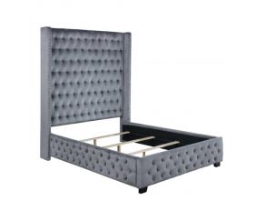 Rocori Queen Wingback Tufted Bed in Grey