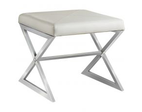 X-Cross Square Ottoman in White And Chrome