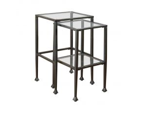 2-Piece Glass Top Nesting Tables in Black