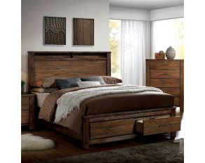 Furniture of America Elkton Eastern King Bed with Headboard Top Shelf in Oak Finish