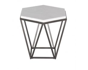 Corvus Marble Top Hexagon End Table in White and Coffee