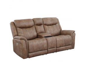 Morrison Dual Power Reclining Console Loveseat in Camel