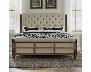 Americana Farmhouse Queen Sleigh Bed in Dusty Taupe & Black Finish